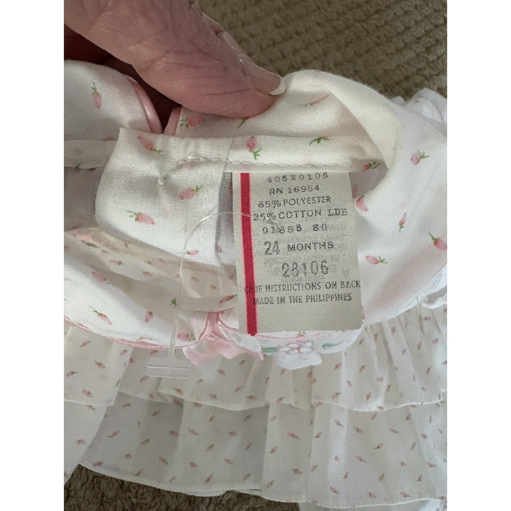Vintage Baby Girl Party Dress Pink w/Ivory Voile Overlay Ruffle Full Circle 24M - Picture 6 of 13